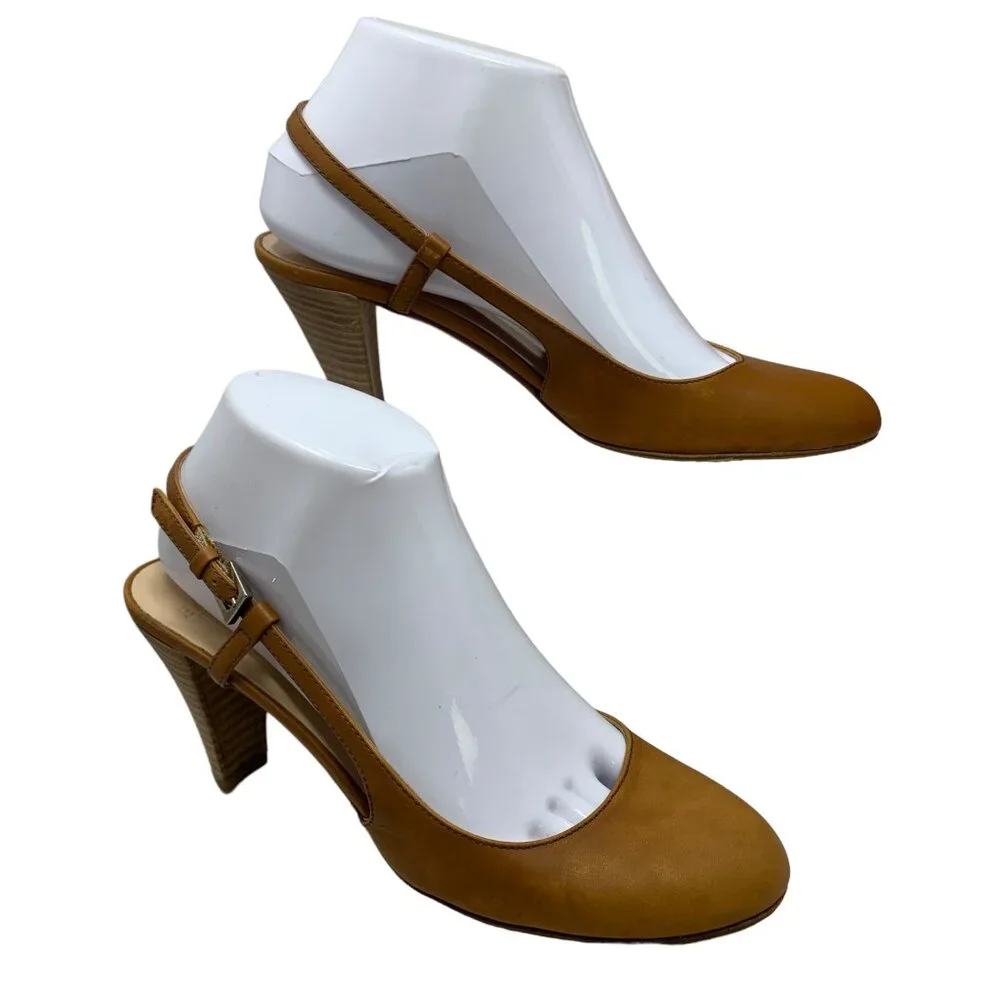 BALLY Switzerland Cognac Leather‎ Slingback Heels